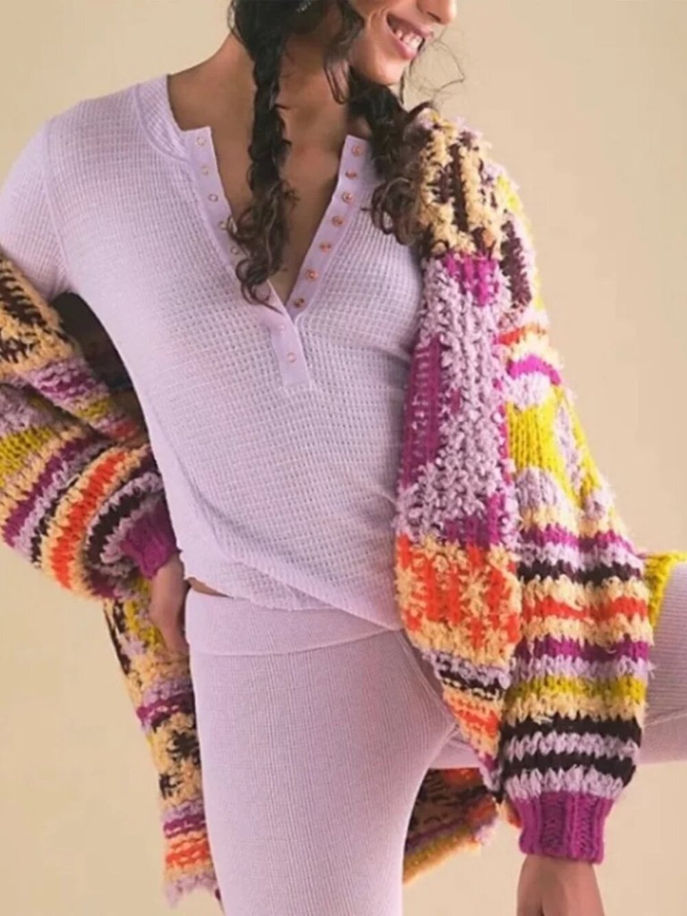 Free People Long Hooded Balloon Sleeve Peggy Cardigan Sweater Size Large Orchid